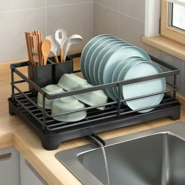 Dish Drainer With Tray and Drainage Gutter